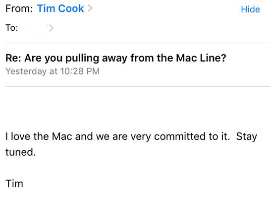 photo of Tim Cook Says Apple is 'Very Committed' to the Mac and to 'Stay Tuned' image