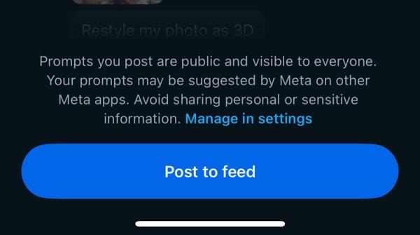 photo of Meta warns users to 'avoid sharing personal or sensitive information' in its AI app image