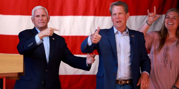 photo of Mike Pence told Georgia Gov. Brian Kemp supporters that Tuesday's primary is about plotting the future, not reliving the… image