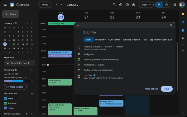 Google Calendar gets a dark mode option…