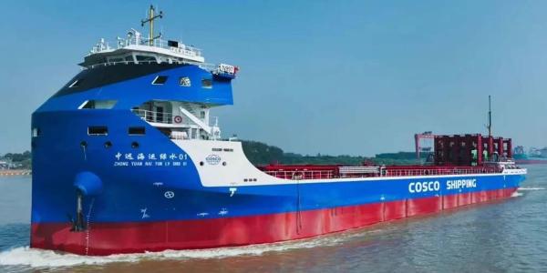 A fully-electric 10,000 ton container ship has begun service equipped with over 50,000 kWh in batteries