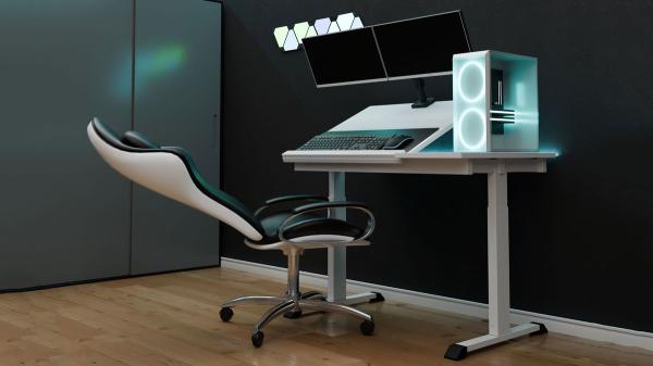 photo of Ergo Desk reclines with your chair, desktop tilts up to match the recline of your chair — 3-in-1 desk can be reserved… image