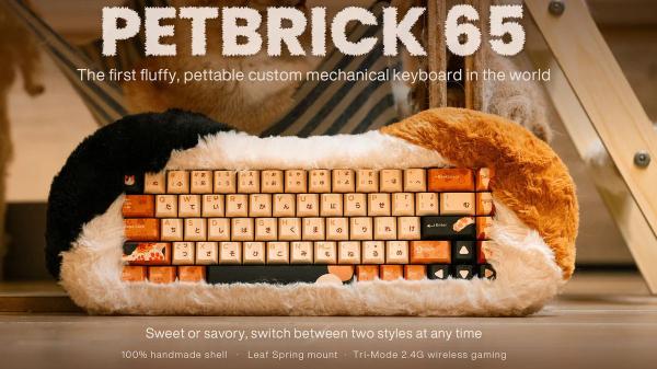 photo of Cat themed fur-wrapped tri-mode keyboard now available for $240 — Petbrick 65 launches in Calico and Odd-eye, but more… image