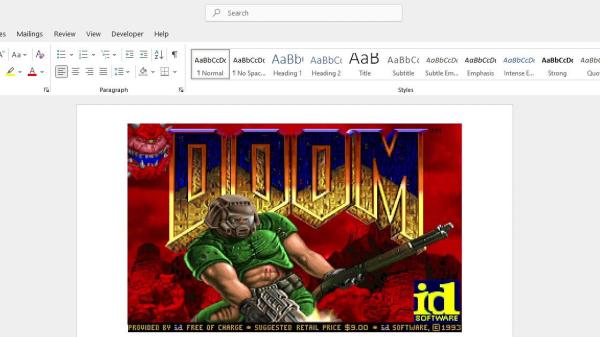 photo of Doom ported to a standalone Microsoft Word document — plays well but there's no sound image