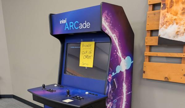 photo of Intel ARCade machine showcases a NUC Extreme with Arc A770 GPU image