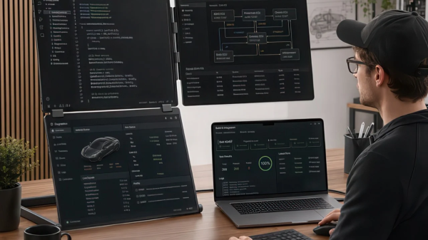 photo of This is the most incredible portable monitor setup you'll see — a portable L-shaped 16-inch triple-screen monitor is&hellip; image
