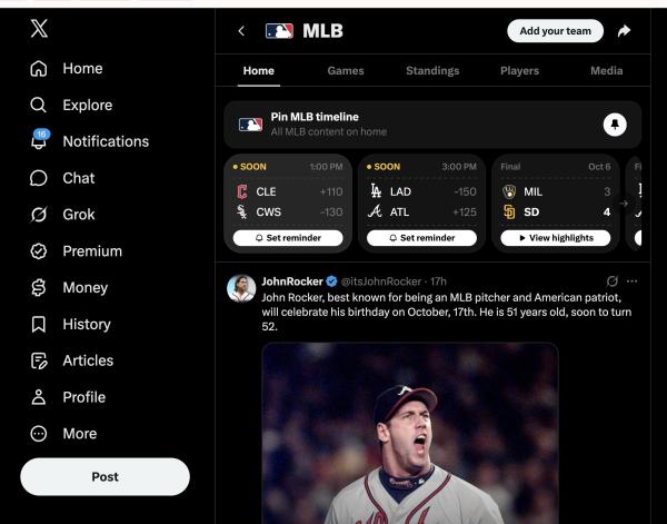 photo of X expands its ‘Gametime’ sports hub beyond the NFL, starting with MLB image