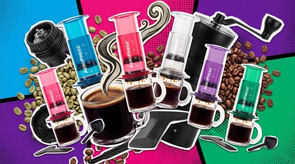 Colourful AeroPress coffee makers are…