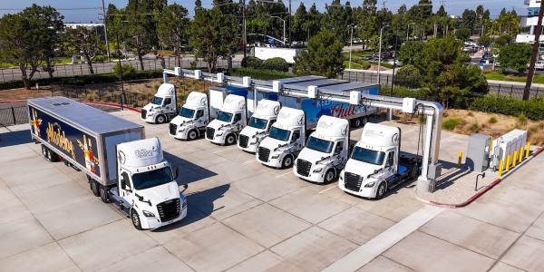 photo of Reyes Beverage Group adds 29 Freightliner electric semi trucks to California fleet image