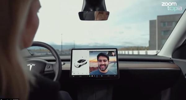 Tesla unlocks in-car web conferencing to…