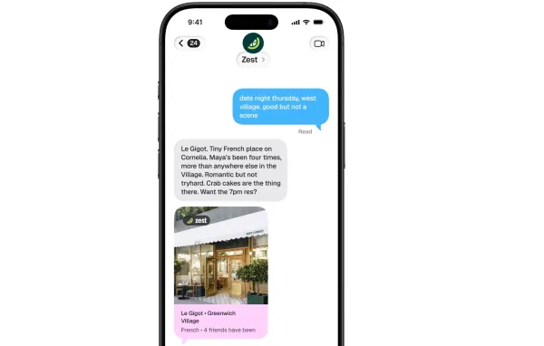 photo of Zest’s new AI agent finds restaurants and books reservations over text image